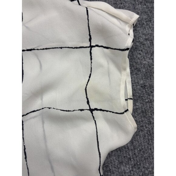 Vince Shirt Womens Small Ivory Silk Windowpane Grid Short Sleeve Blouse Flowy - Picture 6 of 9